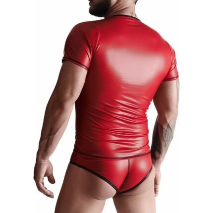 WETLOOK MENS CAMISETA CUELLO V - ROJO - 002