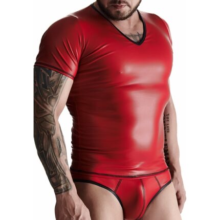 WETLOOK MENS CAMISETA CUELLO V - ROJO - 001