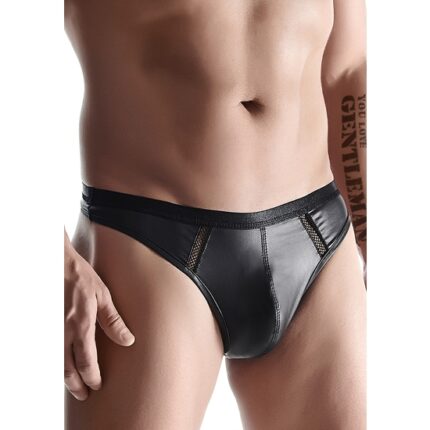 WETLOOK MENS THONGS - NEGRO - 001