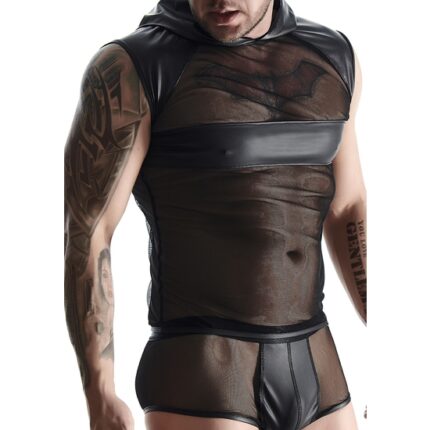 WETLOOK & MESH MALLA SIN MANGAS - NEGRO - 001